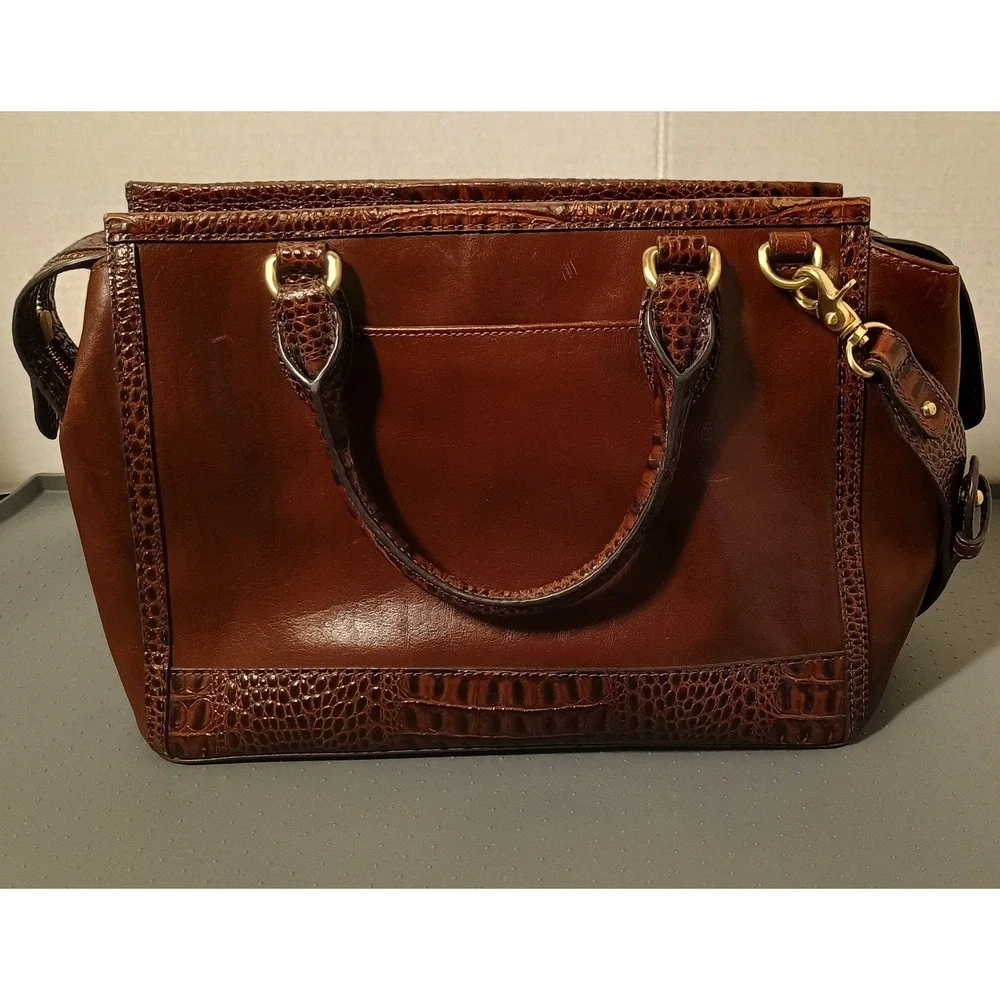 Brahmin Satchel Bag Womens Medium Brown Croc Embossed Leather Crossbody